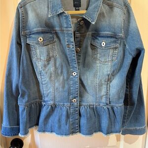 J. Crew Blue Denim Jacket with Ruffle Detail